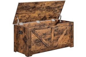‎VASAGLE VASAGLE Schuhbank, Sitzbank mit Stauraum, Sitztruhe, 2 Sicherheitsscharniere, Aufbewahrungsschrank, Scheunenstil, 40 x 100 x 46 cm, für Flur, Schlafzimmer, Wohnzimmer, vintagebraun LSB060T01