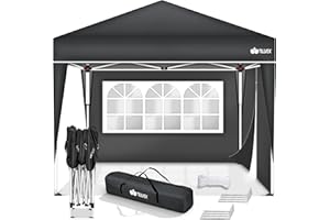 tillvex Tonnelle de Jardin 3 x 3 m Pliable avec 2 côtés | Tente de Jardin Pliante réglable en Hauteur | Auvent Pliant pour Camping, Festival, Plage, Jardin | Protection UV 50+ | avec Sac de Jardin