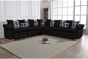SOFAHEAVEN Oakland Black Faux Leather Scatter Back Corner Sofa - 3C3 Suite sets For Living Room - Large 7 Seater Sofas & Couches - 202