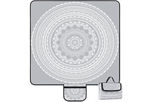 ‎JOPEE Picknickdecke Wasserdicht, 200x200cm Große Tragbare Stranddecke Sandfrei mit Tragegriff, Faltbare Waschbar Outdoor Campingdecke für 4-6 Personen im Park, Garten, Rasen, BBQ, Wandern - Grau Blüte