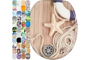 Sanilo Abattant WC frein de chute, Grande sélection de lunettes de toilette avec abaissement automatique, Fixation facile (Maritime)