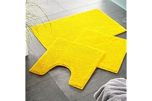 WohnDirect Premium Tappeto da Bagno con Foro per Il WC 45x45cm - Giallo - Tappetino da Bagno Morbido e Antiscivolo - Microfibra Durevole e Assorbente, Lavabile in Lavatrice