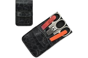 Mont Bleu set manicure da 5 pezzi con limetta per unghie in vetro, con astuccio vegan-friendly in ecopelle | Forbici made in Italy – Lima per unghie in cristallo boemo – Astuccio made in Germany