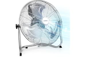 Duronic FN16 Ventilatore silenzioso da pavimento, tavolo 75W | Ventola in metallo 16” | 4 velocità | Inclinazione 90° | Macchina vento cromata | Casa, cucina, palestra, magazzini, ufficio