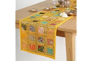 RAJRANG Runner da tavolo ricamato di bell'aspetto 183x40 cm Patchwork Boho Bohemian Room Decor Runner da tavolo decorativo per ricevimento di matrimonio indiano per tavolo da pranzo