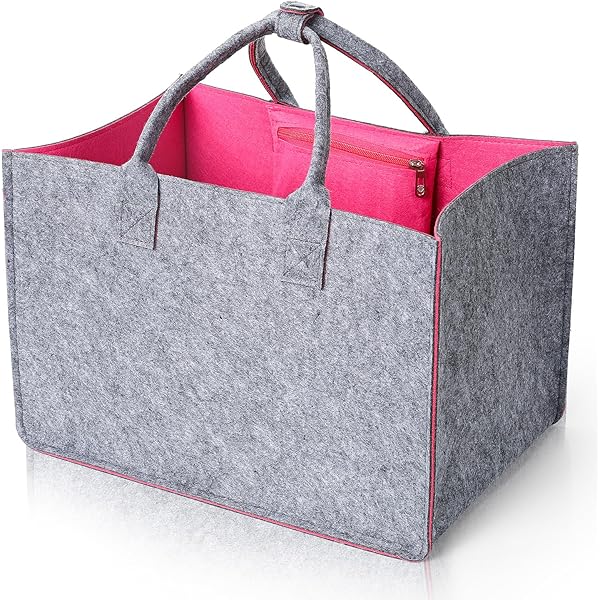 2 Borse Shopping In Feltro 20L - Pieghevoli, Grigie, Per Spesa O Legna 40x15x30cm - Foto 2