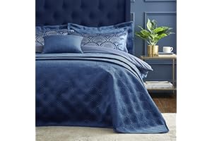 Catherine Lansfield Pikowana narzuta w stylu art deco perłowa 220 x 230 cm granatowa