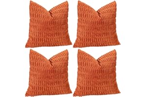 Sungeek Set of 4 Soft Corduroy Decorative Cushion Covers 45x45cm, Square Striped Throw Pillow Covers 18x18 Inch for Sofa Couch Bedroom Patio Farmhouse, Boho Home Decor Pillowcases (Rust)