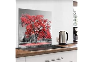 murando Panel de Vidrio para Cocina 60x60 cm Vidriopanel Protector Pantalla Antisalpicaduras Salpicadero con Gráfica Panel Decorativo Motivo Naturaleza Arbol Rojo Negro Arce - c-B-0517-aq-a