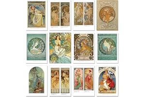 A ART·ZONE Mucha Greeting Cards (30 Cards) 5.6x4 Inches Blank Postcard Set