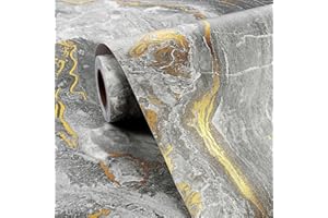 FunStick 40CMx6M Papier Peint Adhesif Marbre Papiers Peints Gris Doré Revêtement Plan de Travail Adhésif Cuisine Salle da Bain Marbre Gris Rouleau Papier Adhesif Mural Decoratif Autocollant Salon