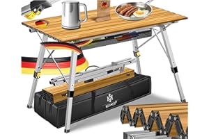 ‎KESSER KESSER® Campingtisch faltbar Klapptisch mit Aluminiumrahmen Aufrollbare Tischplatte Falttisch klappbar Höhenverstellung 90x53cm - bis 100kg inkl. Tragetasche mit Trageband & Netztasche, Holz-Optik