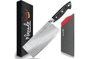 Marindo® Couteau de chef chinois acier inoxydable | longueur de lame 18cm | hachette de cuisine avec triple manche en bois riveté | hachoir chinois | couteau à viande extrêmement tranchant