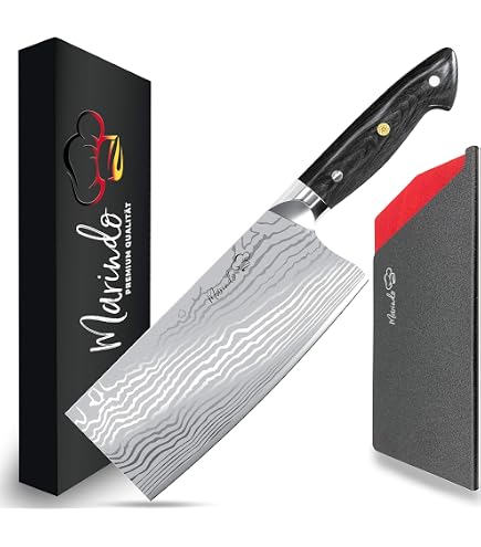 MARINDO Santoku Damastmesser – 17,8 Cm Klinge, Japanischer Damaszener Stahl, Holzgriff