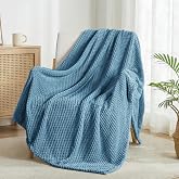 Exclusivo Mezcla Waffle Jacquard Fleece Blanket, Lightweight and Soft, 130 | Flannel, Waffle Jacquard, Multiple Uses, All Sea