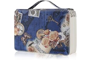 Shulaner Trousse 200 emplacements avec 4 Compartiments Fermetures à glissière, Style rétro Rangement Stylo Organisateur Sac, Étanche PVC 200 Slots Pencil Case - Bleu foncé