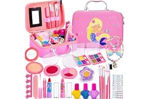 Lubibi Makeup Sets for Girls,24 Pcs Washable Real Make Up Kit with Mermaid Cosmetic Case, Non-Toxic Kids Makeup Set for Little Girls,Children Play Make-Up Toy Mermaid Gift Age 3 4 5 6 7 8 9