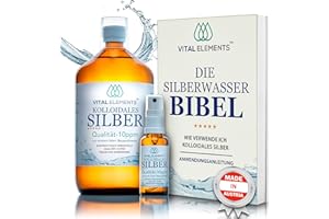 VITAL ELEMENTS 1000ml Colloidal Silver 10 ppm | in Brown Glass Bottle with Refillable 30ml Spray | Silver Water | Free E-Book