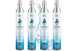 SodaSmart 4X Premium CO2 Zylinder für SodaStream Crystal 2.0, Easy, Aarke uvw. Wassersprudler | Gefüllt mit 425g Kohlensäure +25g extra für mehr als 60l | Kohlendioxid-Zylinder als Reservepack