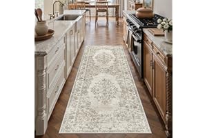 ‎PURECOZY PureCozy Waschbarer Teppich 60x180 cm, Teppichläufer Flur Beige rutschfest für Wohnzimmer Schlafzimmer Balkon LäUfer KüChe Esszimmer BüRo Flach, Indoor Modern Weicher Kurzflor Carpet