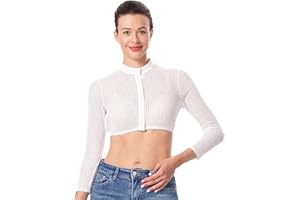 Dirndlwelle Dirndlbluse Langarm Dirndlbluse Hochgeschlossen Weiß 3/4 Ärmel Trachtenbluse für Dirndl Gr.34-46