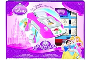 Multiprint Máquina crea Pegatinas Disney Princess, Made in Italy, 7 Sellos, Álbum con Marcadores, Set Sellos Niños Persolanizados, en Madera y Caucho Natural, Tinta Lavable no Tóxica, Idea de Regalo, art.08660