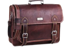 Hulsh Vintage Leather Briefcase for Men - Large Pocket Messenger Bag, 17 Inch Laptop Satchel, Genuine Brown With Rustic Look - Best for Gifts