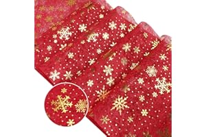 WELTRXE Christmas Table Runner Roll, 28cm x 5M Gold Foil Snowflakes Pattern on Red Table Runner, Reusable Cuttable Runner for Table, Gift Wrapping Xmas Festival Dinner Table Cloth Decor Decoration