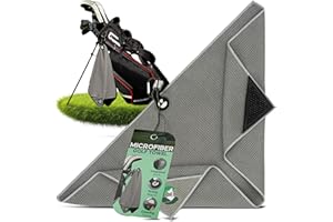 CADDIE UP Microfibre Golf Towel with Integrated Brush, Golf Ball Cleaner Pouch Pocket, Strong Magnetic Attachment, and Carabiner Clip - Tour Black, Fairway Green or Storm Grey Towels (Storm Grey)
