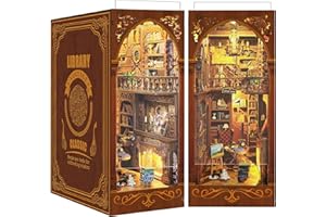 Quanquer DIY Book Nook Biblioteca Casas de muñecas de madera en miniatura Kit con muebles y luz LED, biblioteca de salvia, rompecabezas de madera 3D, kit de modelado, regalo creativo para 14 años +