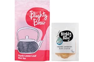BLIGHTY BREW Kombucha Starter Kit with Tea | Make Your Own Kombucha Tea Using Blighty Baby's Organic SCOBY, Starter Fluid and 75g Orange Pekoe Black Loose Tea