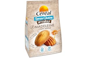 CÉRÉAL MADELEINE CON MIELE INTEGRALI, Senza glutine e senza lattosio, Con farina di riso integrale, Merendine per adulti e bambini, Perfette a colazione, 170 gr, 6 monoporzioni