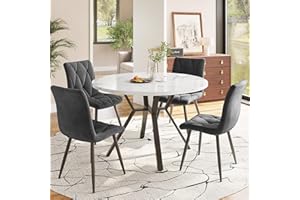 Gxffipw Essgruppe Runder Esstisch mit 4 Stühlen Set für 4 Personen, Esstisch Rund 100x100x75 cm mit Schwarzen Metallbeinen und 4 Grau Samt Esszimmerstühle, Esszimmermöbel, Küchenmöbel