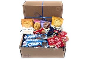 AST GIFTS Hamper Treat Box has 4 Packs of Border Biscuits, Lotus Biscoff Biscuits, Oreos and wafers. an Ideal Afternoon Tea Gift Basket of Munchies for All Occasions