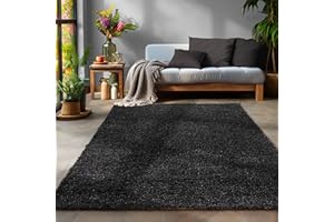 ‎SIMPEX SIMPEX Flauschiger Teppich Wohnzimmer Schlafzimmer Läufer Flur Esszimmer Küchenteppich Hochflor Einfarbig Modernes Design 30 mm Florhöhe Kuschelweich, Anthrazit, 80 x 150 cm