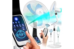 KESSER® Ventilatore da terra con telecomando, ventilatore a piedistallo temporizzato - funzione oscillazione 80 gradi, 50W - 3 livelli di velocità, regolabile in altezza, bianco
