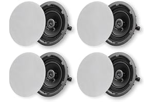 Micca Architecture Series 2-Way in Ceiling in Wall Speaker, Rimless Design, 6.5 Inch Woofer, 8-Inch Cutout Diameter, 4 Pack, White