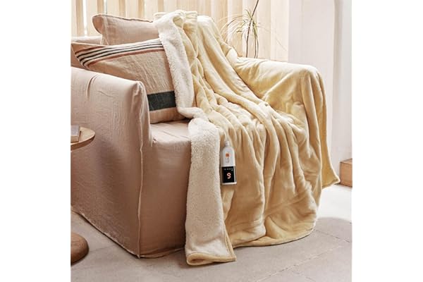 GOTCOZY Manta Eléctrica Grande 130x160 cm - Manta Térmica Suave y Sedosa con 9 Niveles de Calor y Temporizador de Apagado Automático 10 Horas, para Hogar y Oficina, Lavable a Máquina (Amarillo)