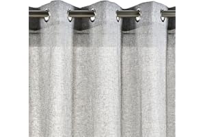 STORESDECO Cortina translúcida Efecto Lino, Cortina para Salón, Habitaciones, Dormitorios… Cortina Moderna con Ojales o Cinta para Ventanas y Puertas. ¡Tamaño XXL! (140 cm x 300 cm, Ojales Gris)