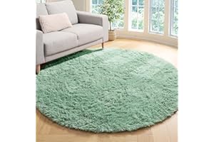 ONASAR Sage Green Round Area Rug 4ft, Soft Bedroom Circle Rugs for Kids Girls Teen Room, Cute Furry Plush Shaggy Carpet for Baby Nursery Living Room Playroom Home Decor Princess Castle