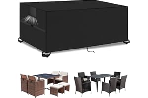 KIAMXNE Outdoor Garden Furniture Covers,150*90*74cm,Waterproof with Air Vent, 420D Heavy Duty Oxford Fabric,Patio Furniture Cover for outside Rectangle,Rectangular Table and Chair Set, Rattan Furniture Set