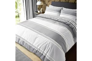 Sleepdown Juego de funda de edredón para cama y fundas de almohada a rayas de Pieridae, 50% algodón/50% poliéster, Gris, matrimonio, King
