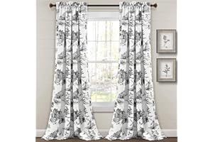 Lush Decor French Country Toile Light Filtering Window Curtain Panel Pair, 52" W x 84" L, White & Charcoal