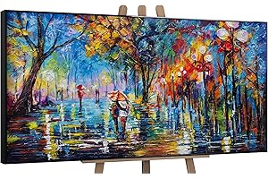 YS-Art Abstrakt Stil Acryl Gemälde auf Leinwand Herbstliche Allee handgemalt Wandbilder Wohnzimmer modern Wohndekor Bilder echte warme Kunstwerke gerahmt mit Rahmen 100x50 cm