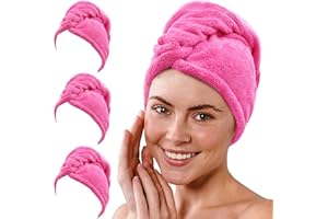 Gräfenstayn Set de 3 Toalla para el Pelo de Microfibra con 2 Botones - Toalla para Cabeza de Secado rápido, Absorbente - Toalla para Cabello Corto y Largo, Botón Turbante (Fucsia)
