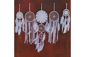 REMORLET 5er Set Weiße Häkel Dreamcatcher, Boho Wanddekoration, Handgemachte Traumfänger mit Federn für Schlafzimmer, Kinderzimmer, Deko zum Verschenken