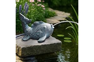 ‎ARNUSA Wasserspeier Solar mit Pumpe – Teichfigur mit Solarpumpe & Wasserspiel – Gartendeko aus Polyresin in Bronze-Optik – Solarbrunnen für Gartenteich & Wasserlauf (Fisch 17,5x16x14 cm)