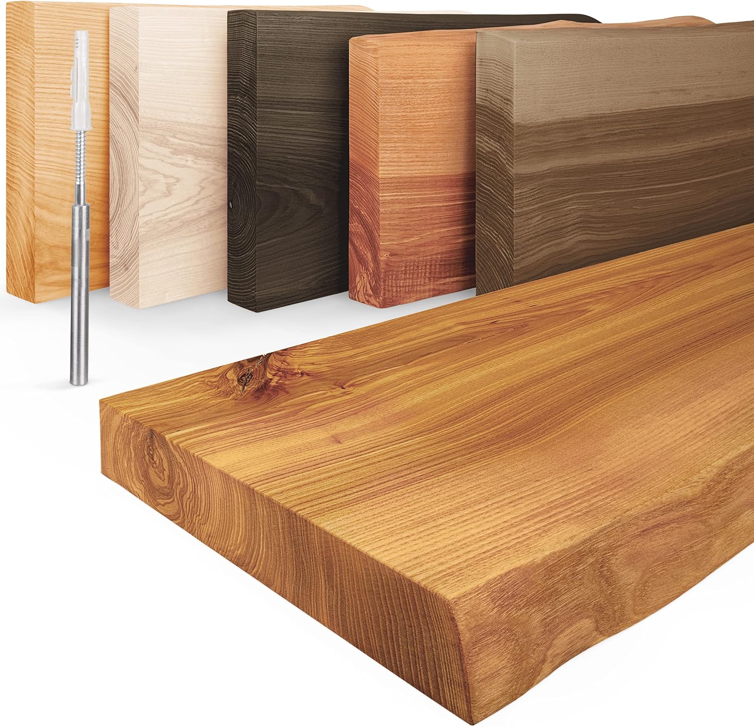LAMO Manufaktur Estantería Flotante Pared de Madera con fijación Invisible | estanteria 40 cm Ancho para baño, Pasillo, Cocina | Color: Rustico, Borde: Natural | Madera Maciza, diseño Moderno
