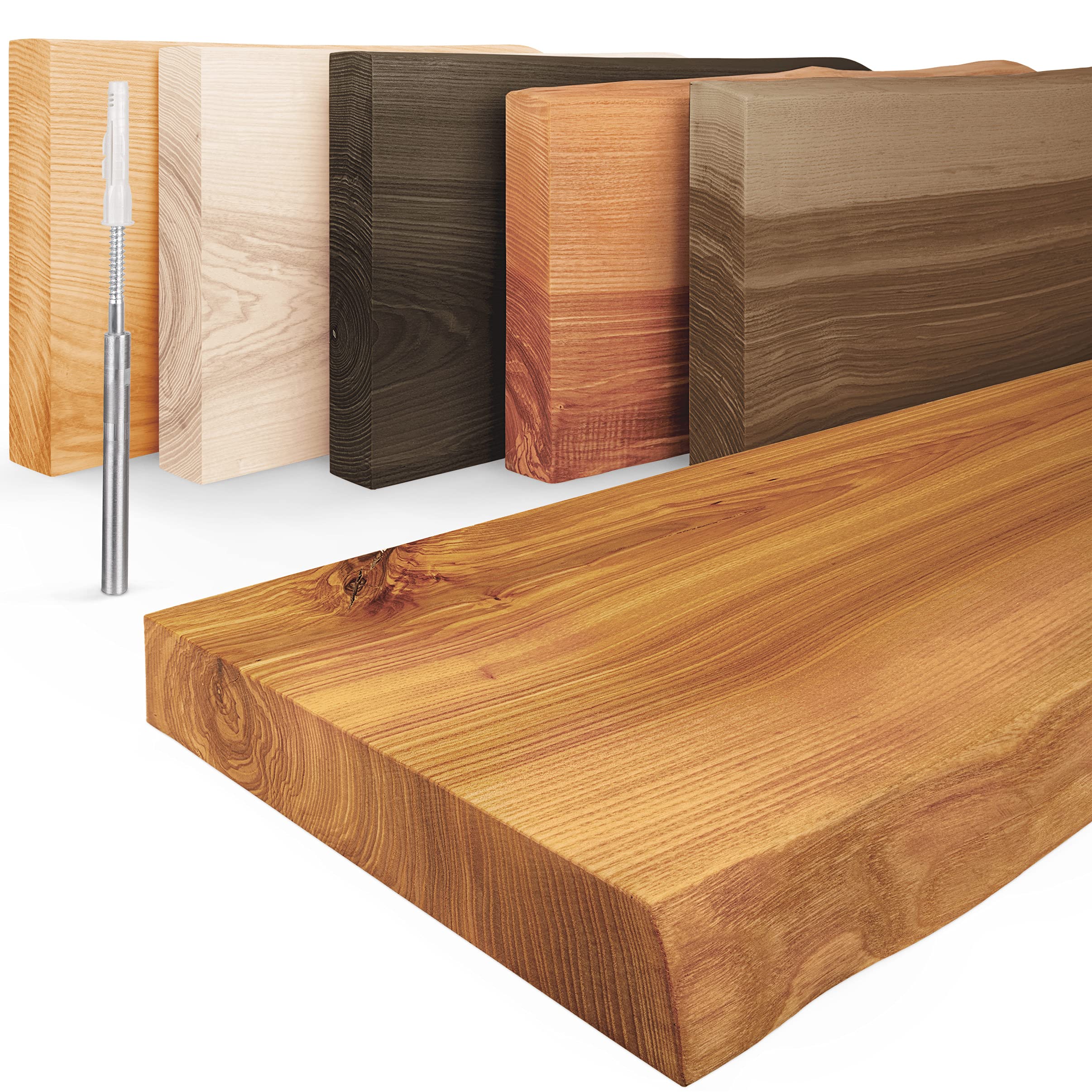 LAMO Manufaktur Estantería Flotante Pared de Madera con fijación Invisible | estanteria 40 cm Ancho para baño, Pasillo, Cocina | Color: Rustico, Borde: Natural | Madera Maciza, diseño Moderno - 1