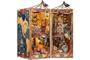 Quanquer DIY Book Nook Kit pour Adultes_avec Protection Anti-poussière et lumière LED 3D Maison de poupées Miniature en Bois BookNook Fantasy_Creativity Cadeau pour Ados (Age of Sail)